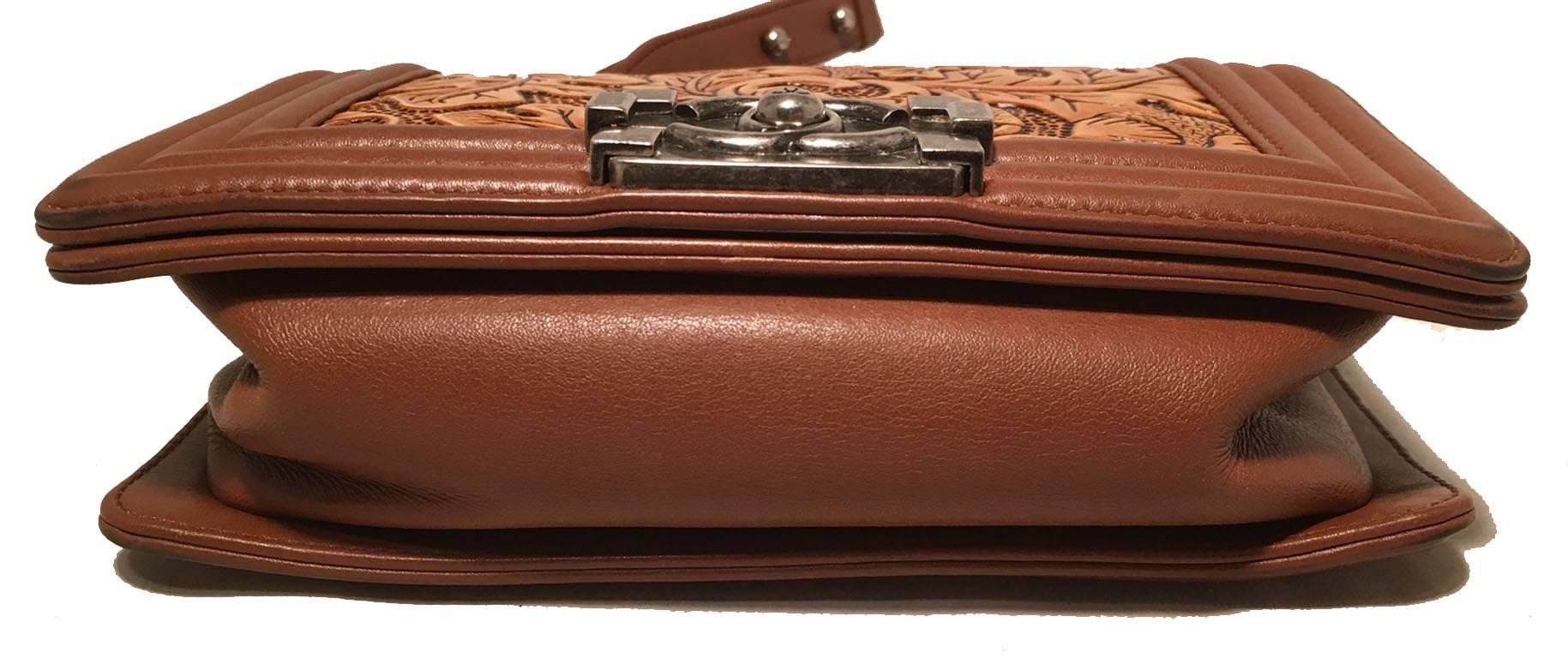 Brown RARE Chanel Tooled Leather Dallas Classic Flap Le Boy Bag