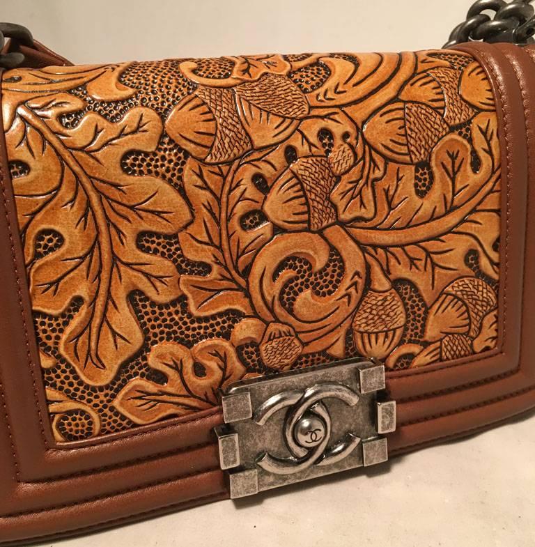 RARE Chanel Tooled Leather Dallas Classic Flap Le Boy Bag In Excellent Condition In Philadelphia, PA