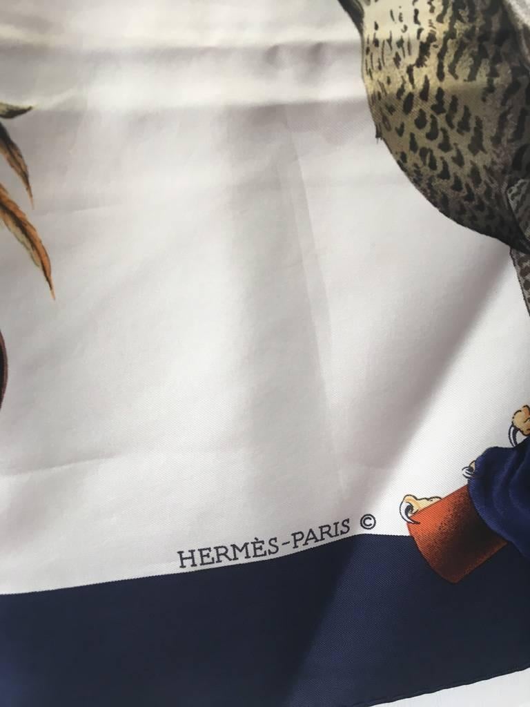 Beige Hermes Vintage Chasse a Vol Silk Scarf c1960s 