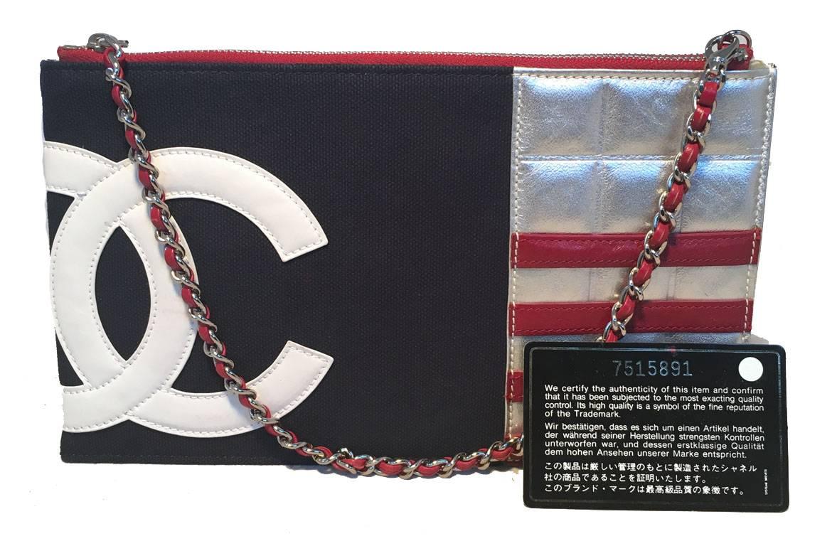 Chanel USA Patriotic Red White and Blue CC logo Canvas and Leather Pouch Clutch 2