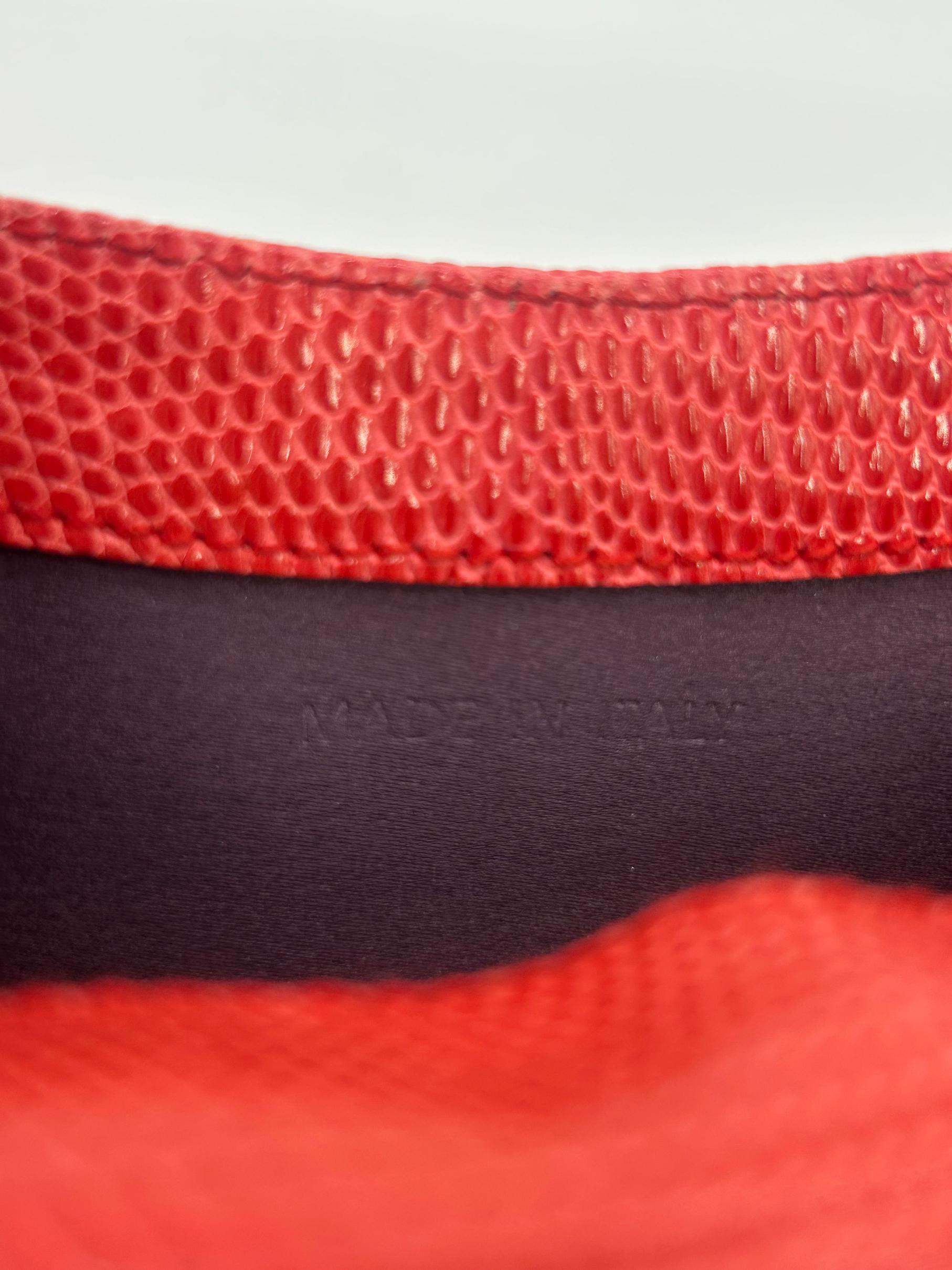 Vintage Judith Leiber - Clutch frontale in lucertola rossa con pietre preziose in vendita 7