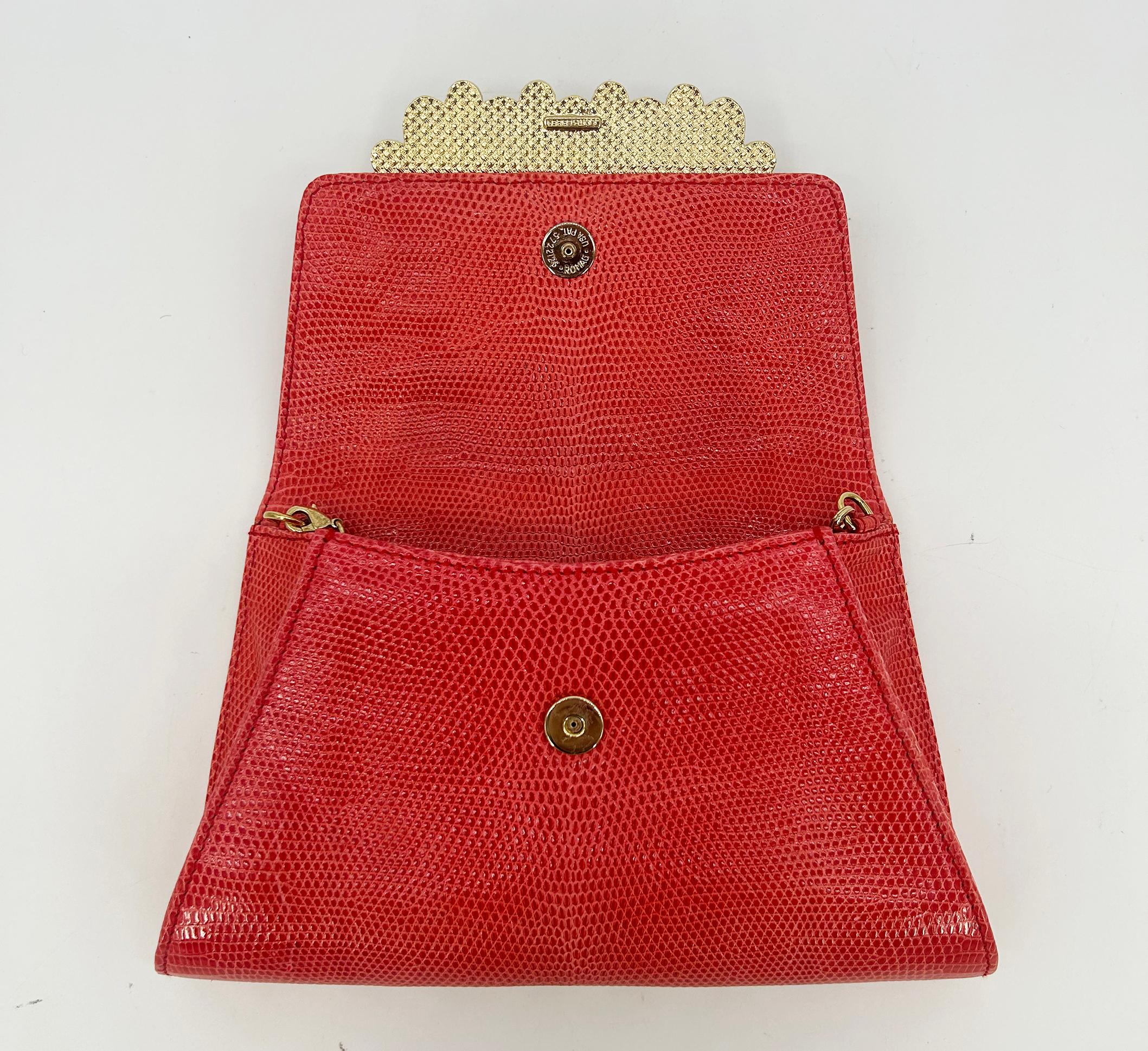 Vintage Judith Leiber - Clutch frontale in lucertola rossa con pietre preziose in vendita 3