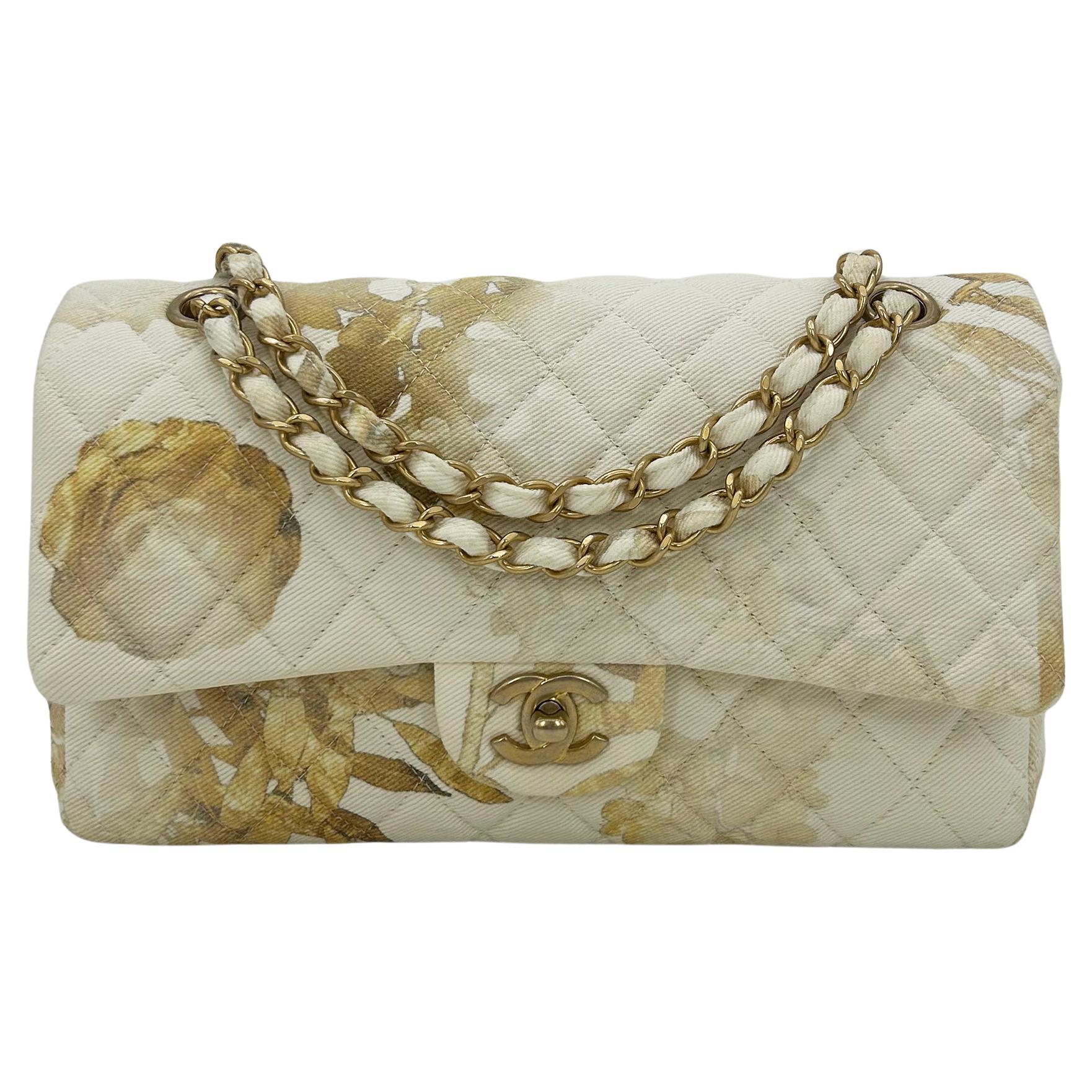 NWOT Chanel Denim Floral Print Medium Double Flap Classic 2.55