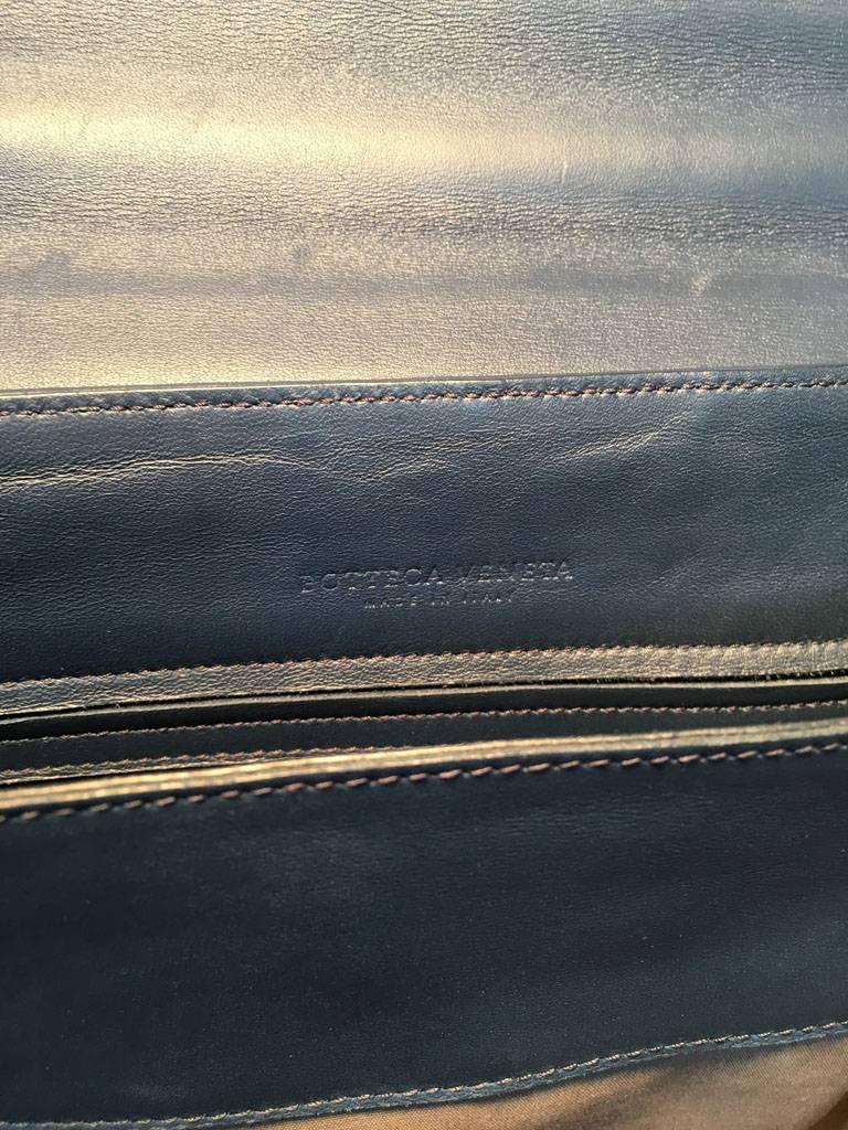 Bottega Veneta Navy Blue Leather Briefcase For Sale 1