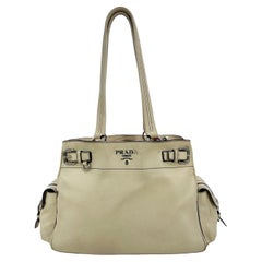 Prada Vitello Daino Cream Leather Side Pocket Tote