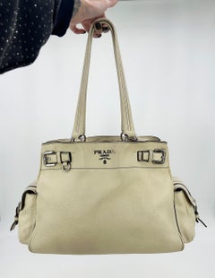 Prada Vitello Daino Cream Leather Side Pocket Tote