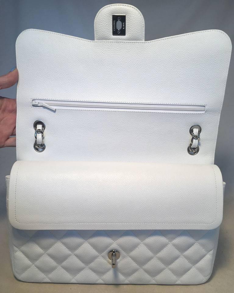 Gray Chanel White Caviar Leather Jumbo 2.55 Double Flap Classic Shoulder Bag