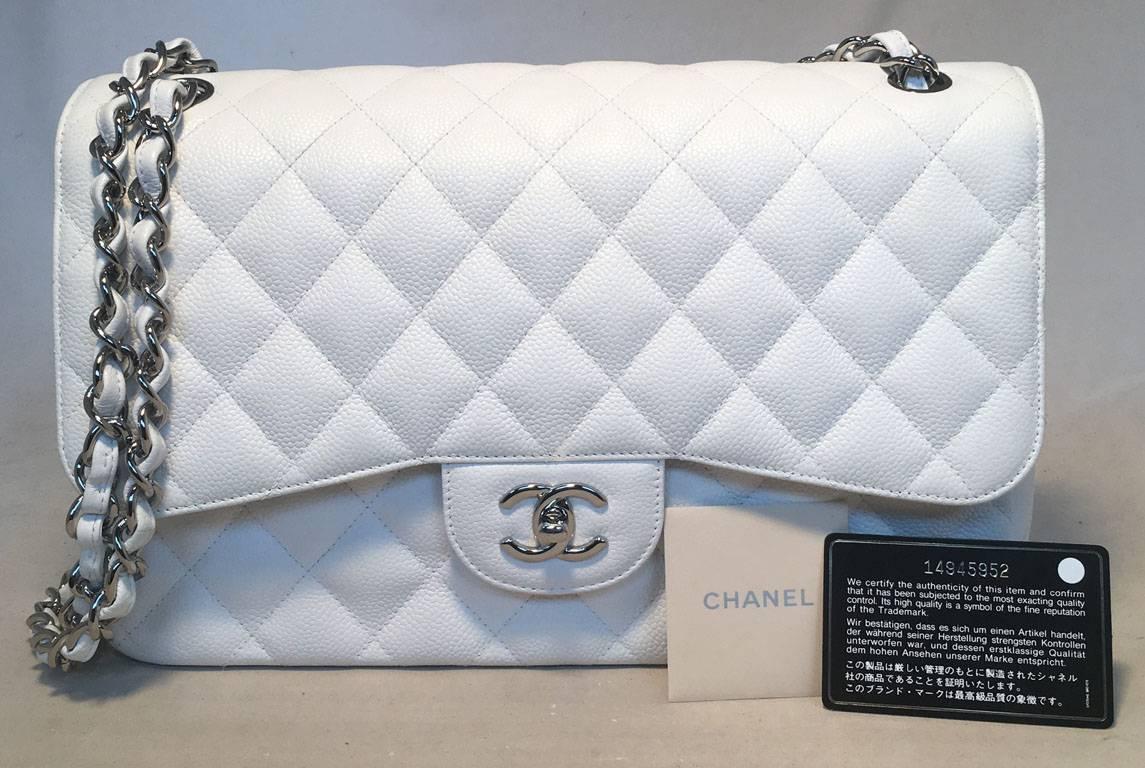 Chanel White Caviar Leather Jumbo 2.55 Double Flap Classic Shoulder Bag 2