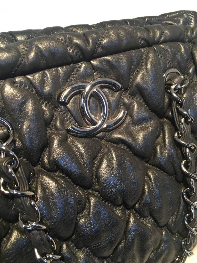 Chanel quilted Puffy Leather Shoulder Bag Tote For Sale at 1stDibs