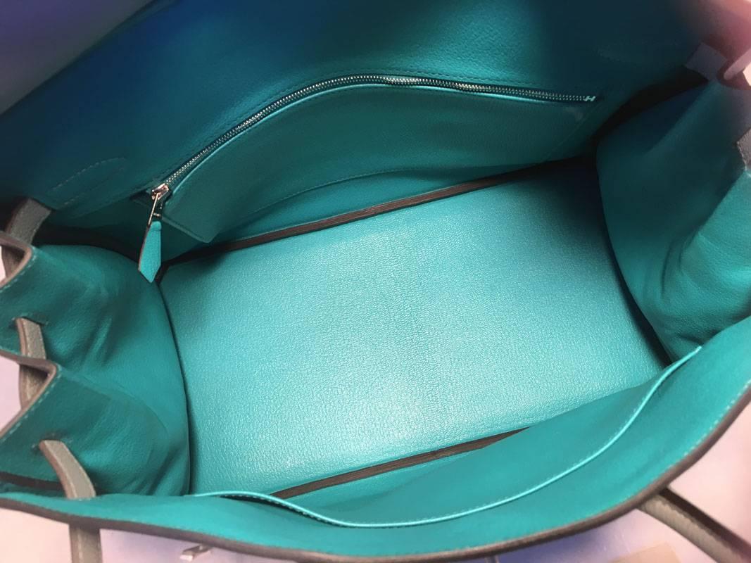 OOAK CUSTOM Hermes Gris Mouette Grey Togo 35cm Birkin Teal Interior Brushed PHW 3