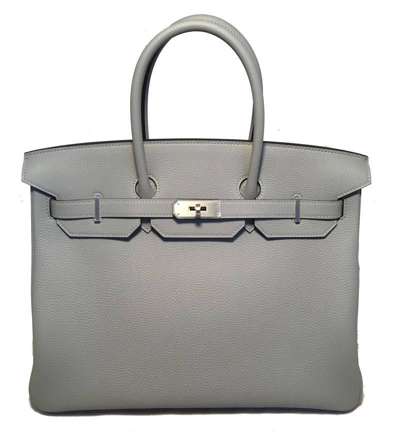 OOAK CUSTOM Hermes Gris Mouette Grey Togo 35cm Birkin Teal Interior Brushed PHW 2