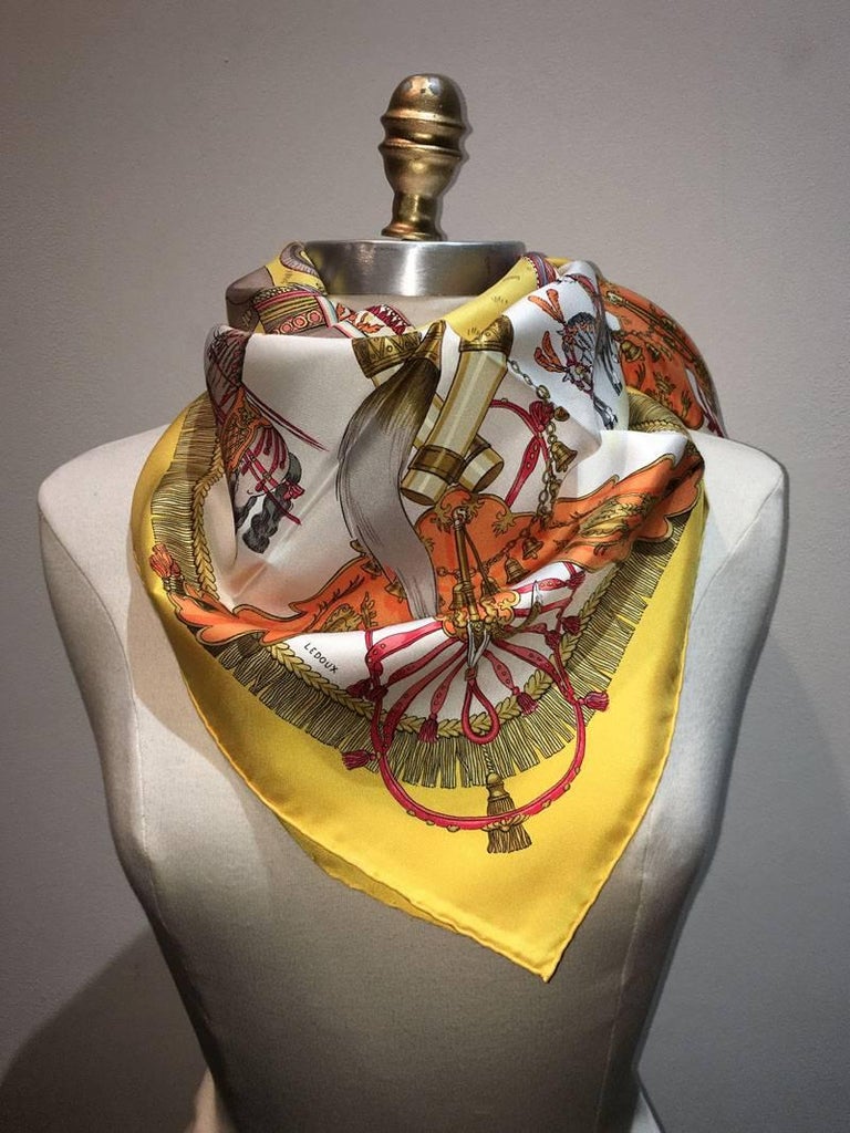 Hermes Vintage Caparacons de la France Silk Scarf in Yellow For Sale at ...