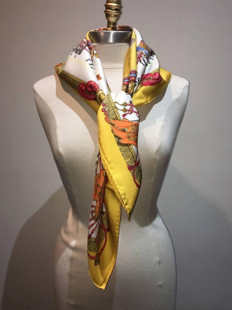 Hermes Vintage Caparacons de la France Silk Scarf in Yellow For Sale at ...