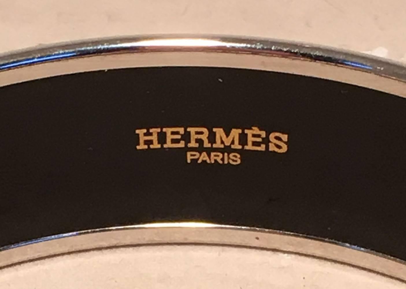 Hermes Multicolor Abstract Print Silver Bangle Enamel Bracelet 2