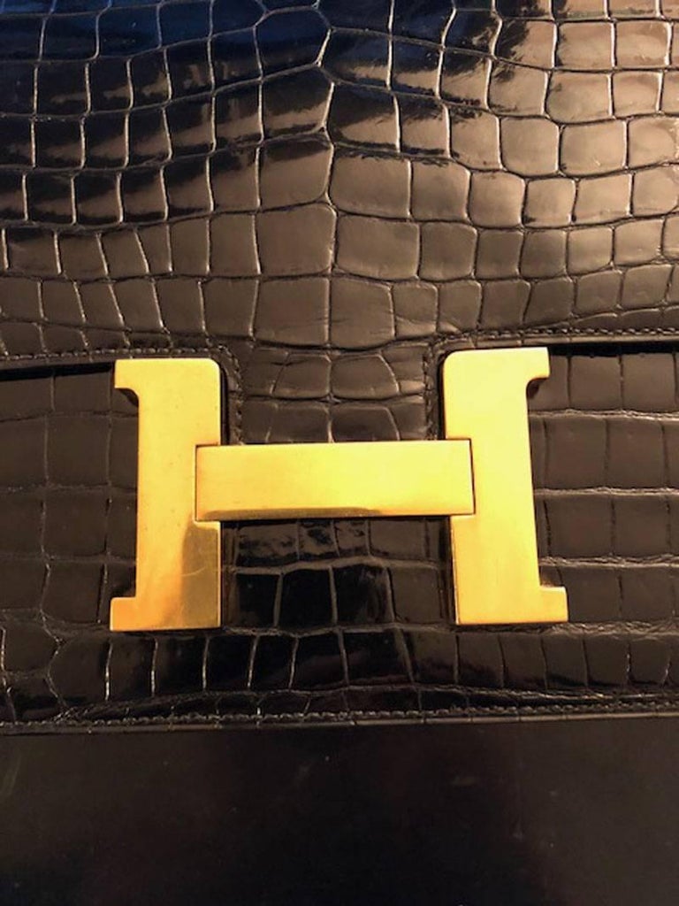 Vintage Hermes Black Crocodile Constance 23 GHW Shoulder Bag RARE For