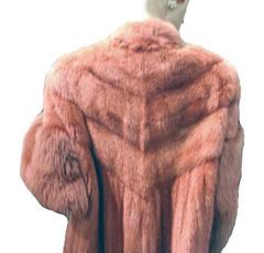 ZANDRA RHODES Rose Pink Womens Fox & Mink Fur Coat size Large