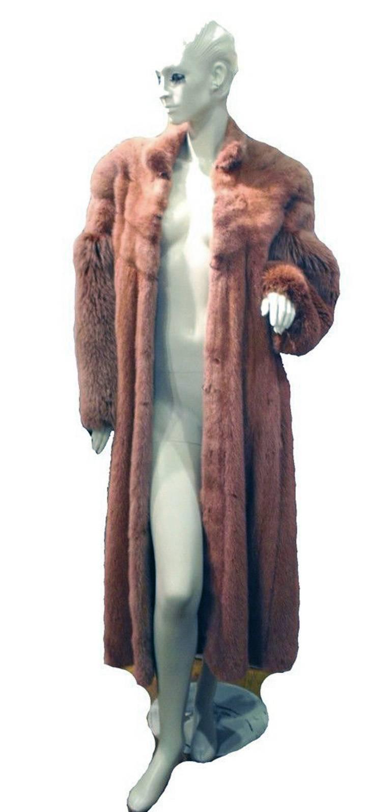 ZANDRA RHODES Rose Pink Womens Fox & Mink Fur Coat size Large In Excellent Condition In Philadelphia, PA