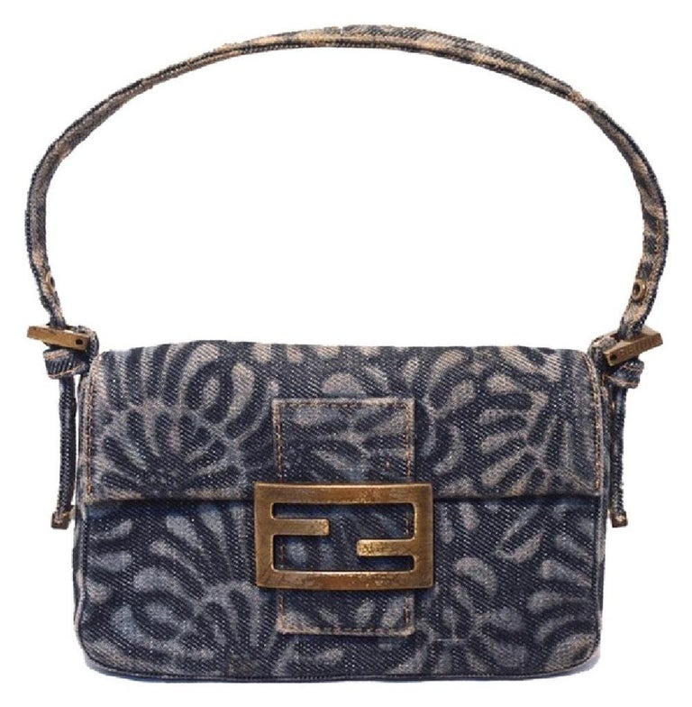 Fendi Denim Fl Mini Baguette For At 1stdibs Fendi Denim Fl Mini Baguette For