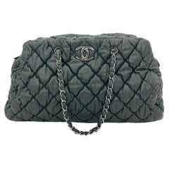 Chanel Dark Gray Quilted Puffy Leather Shoulder Bag Tote