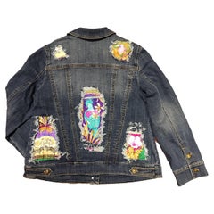 Hermes Vintage Tropiques Seidenschal Distressed Denim Jacke - Medium