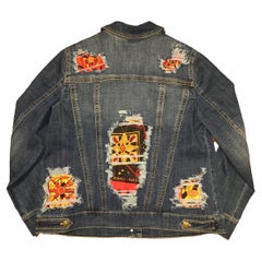 Hermes Vintage La Mecanique des Idees Seidenschal Distressed Denim Jacke Medium