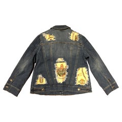 Hermes Qui' Import le Flacons Silk Scarf Distressed Denim Jacket-Medium