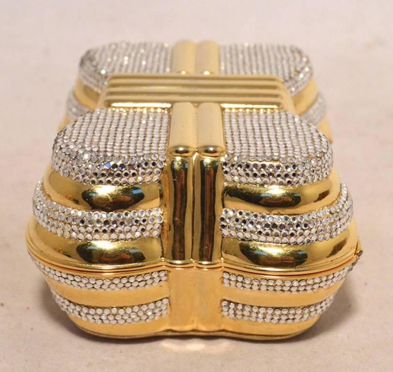 Brown Judith Leiber Gold & Clear Swarovski Crystal Casket Minaudiere For Sale