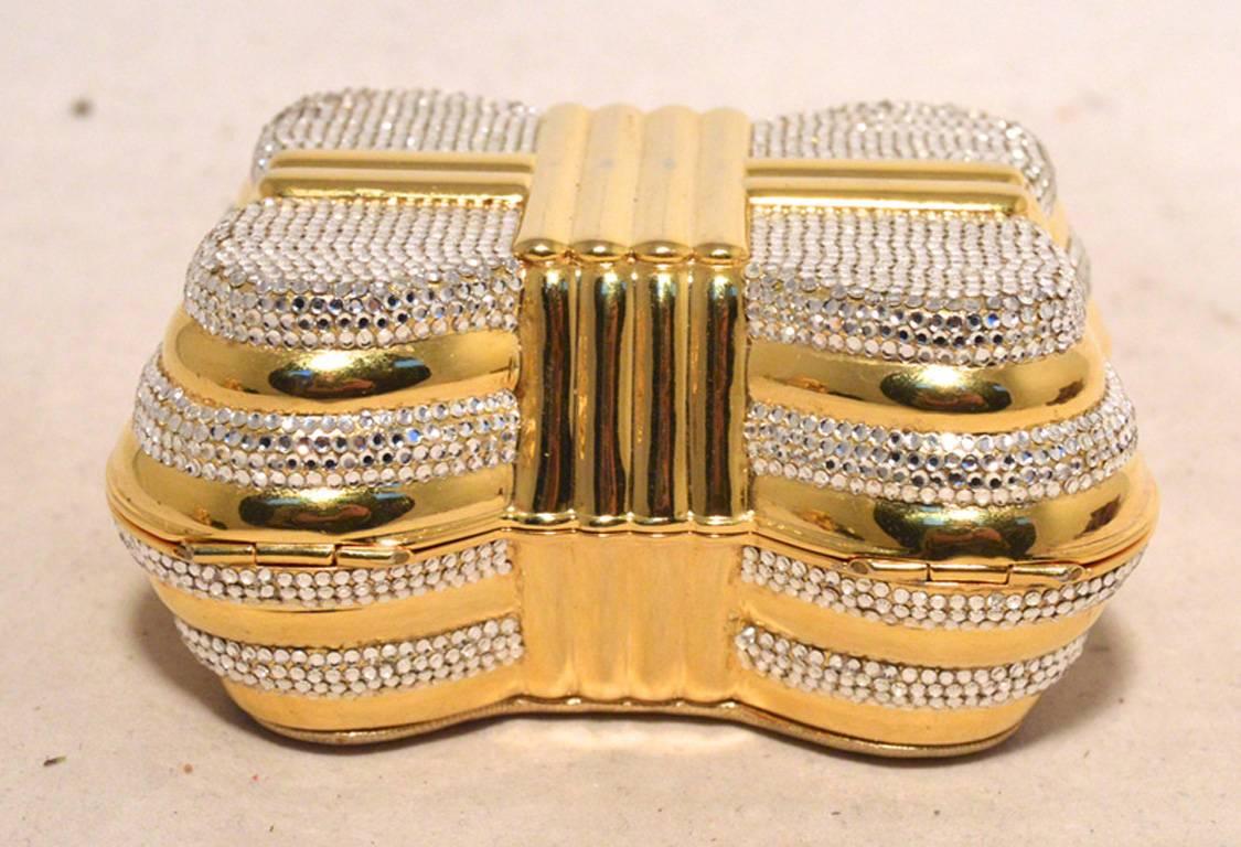 Judith Leiber Gold & Clear Swarovski Crystal Casket Minaudiere In Excellent Condition For Sale In Philadelphia, PA