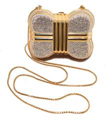 Judith Leiber Gold & Clear Swarovski Crystal Casket Minaudiere