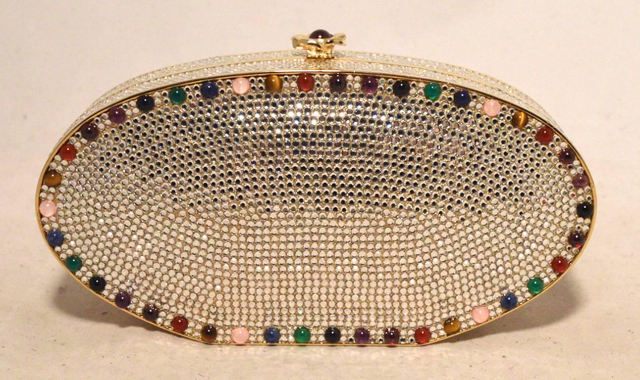 Judith Leiber Swarovski Crystal Oval Multicolored Gem Minaudiere 1