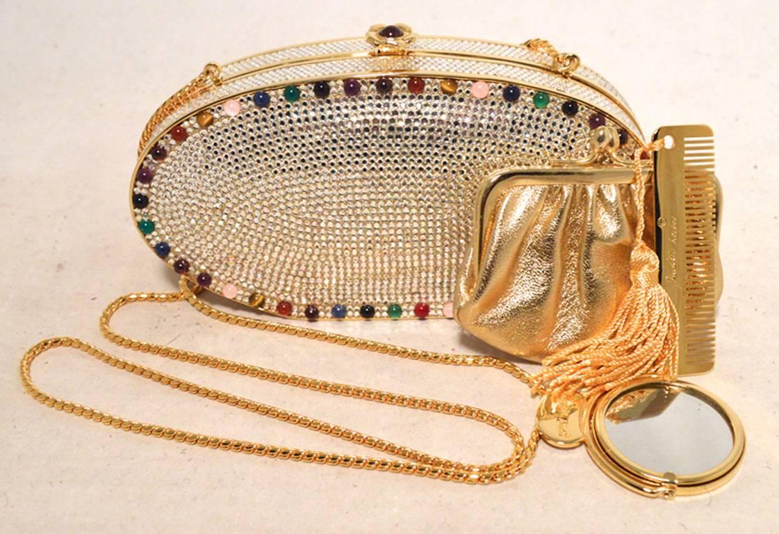 Judith Leiber Swarovski Crystal Oval Multicolored Gem Minaudiere 3