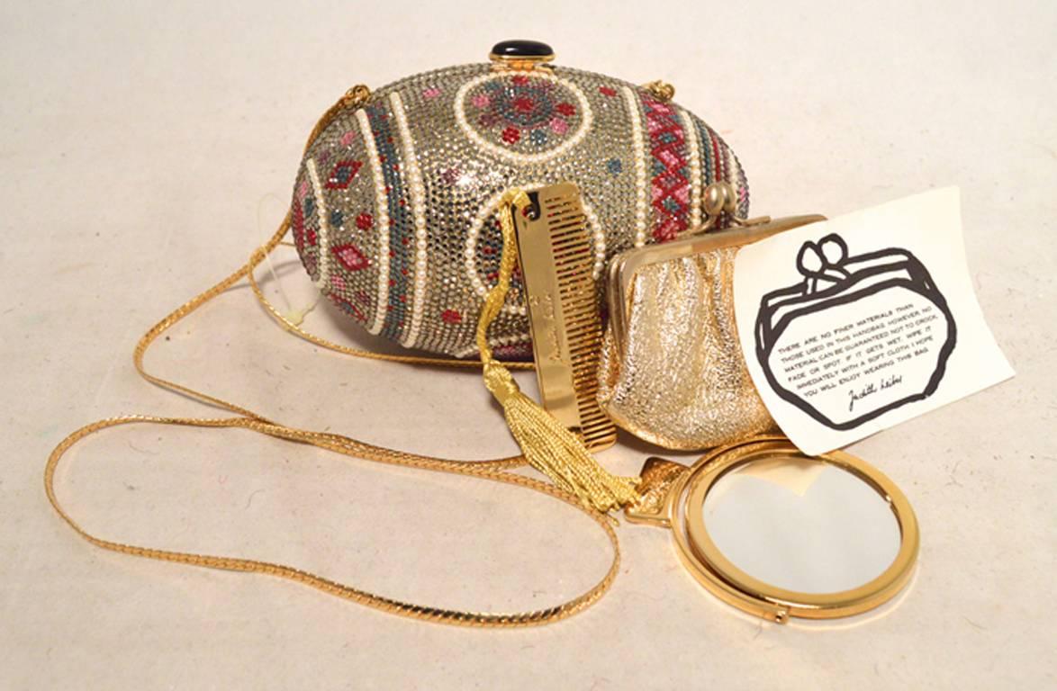 Judith Leiber Swarovski Crystal and Pearl Faberge Egg Minaudiere In Excellent Condition In Philadelphia, PA