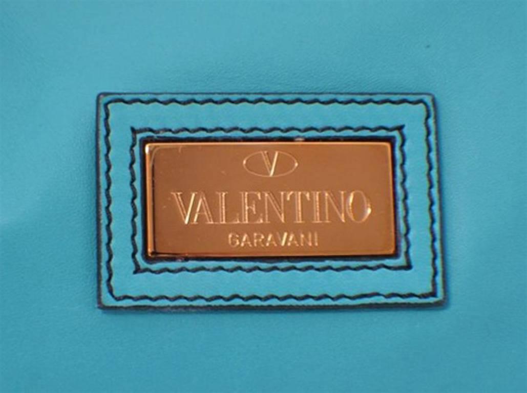 Gray Valentino Teal Lambskin Shoulder Tote Handbag For Sale