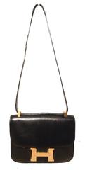 Hermes Vintage Black Lizard Leather Constance Shoulder Bag-rare