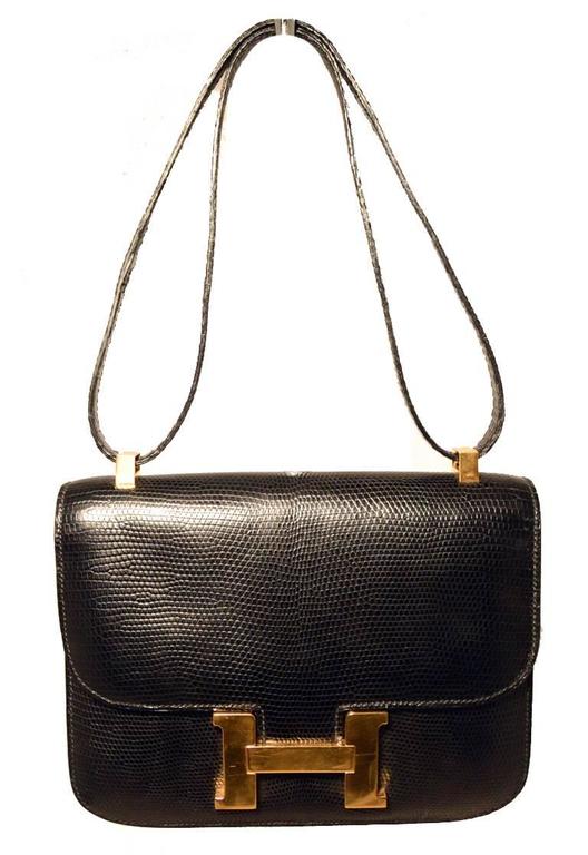 Hermes Vintage Black Lizard Leather Constance Shoulder Bag-rare at 1stdibs