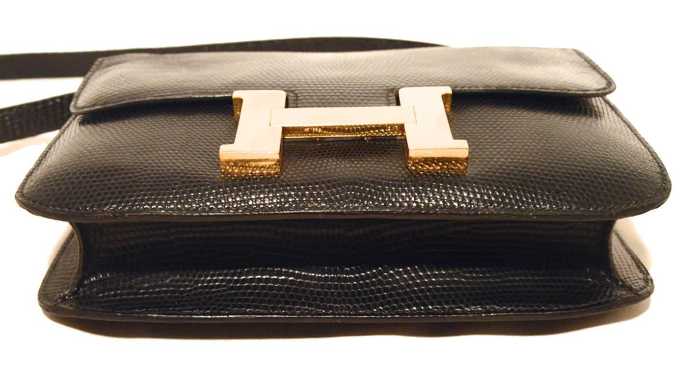 Hermes Vintage Black Lizard Leather Constance Shoulder Bag-rare In Excellent Condition In Philadelphia, PA