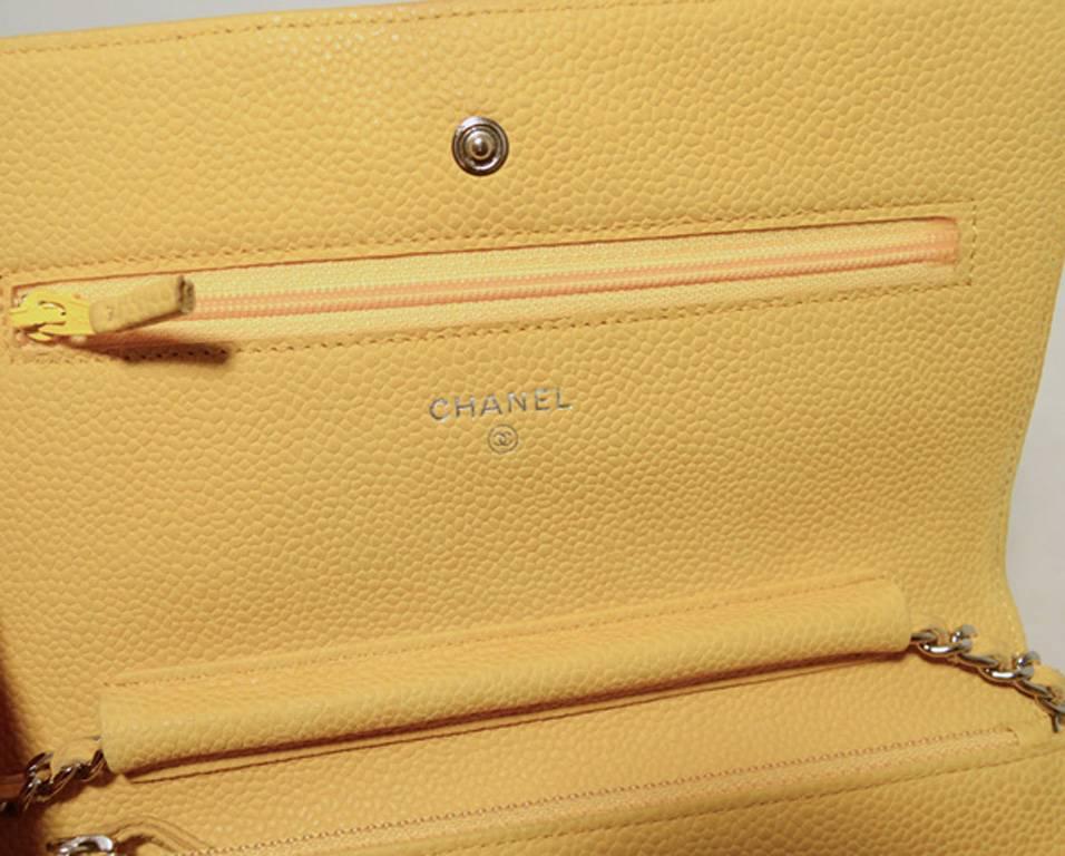 Women's Chanel Mustard Yellow Leather Wallet On A Chain Woc