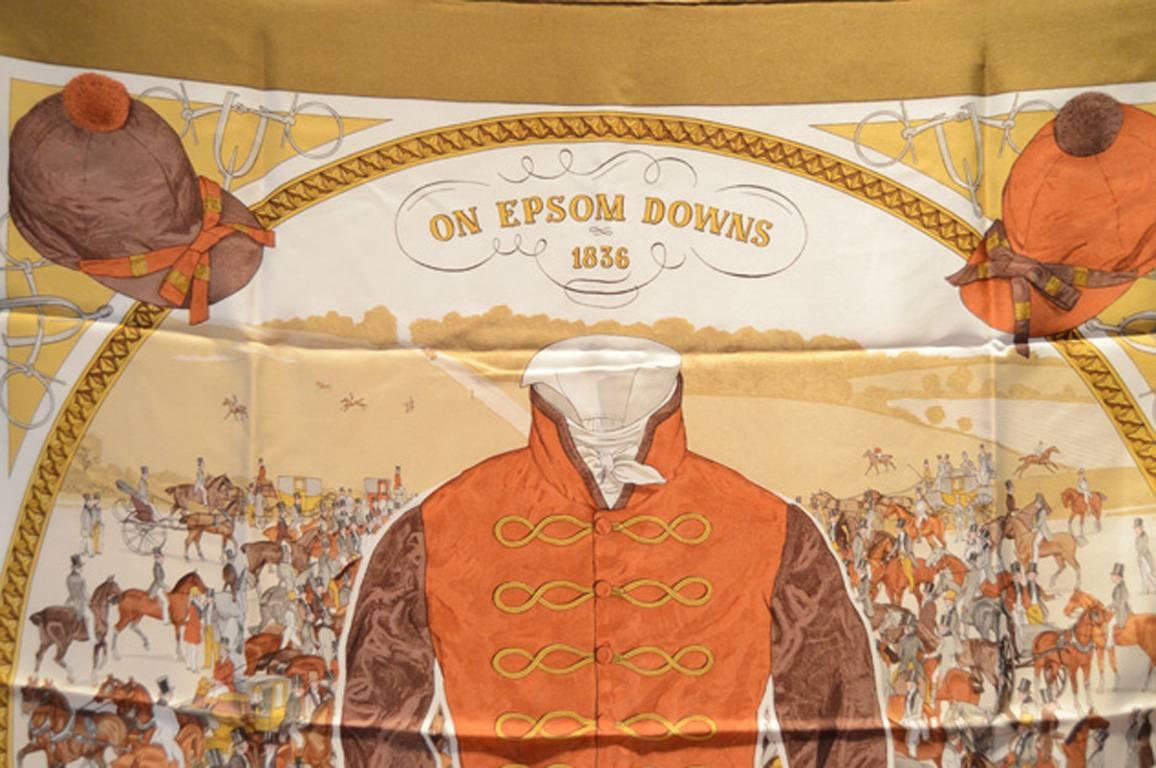Hermes Vintage-on Epsom Downs Silk Scarf In Excellent Condition In Philadelphia, PA