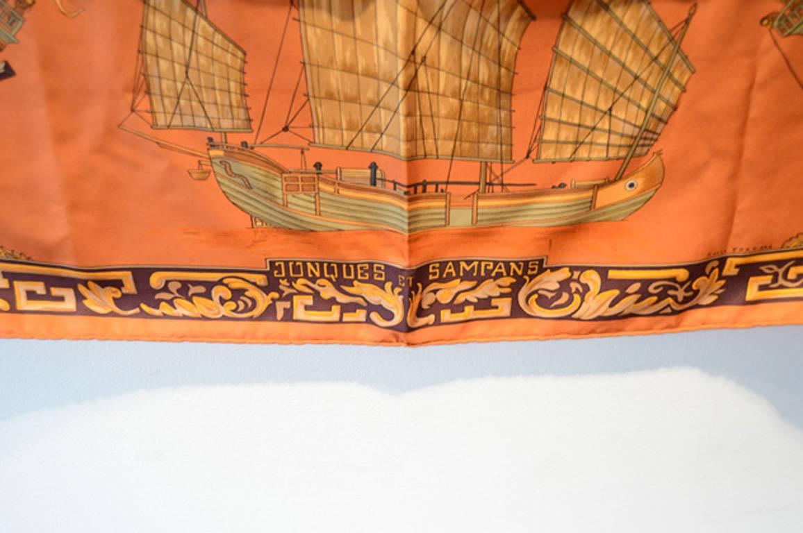 Hermes Jonques Et Sampans Silk Scarf In Orange 1