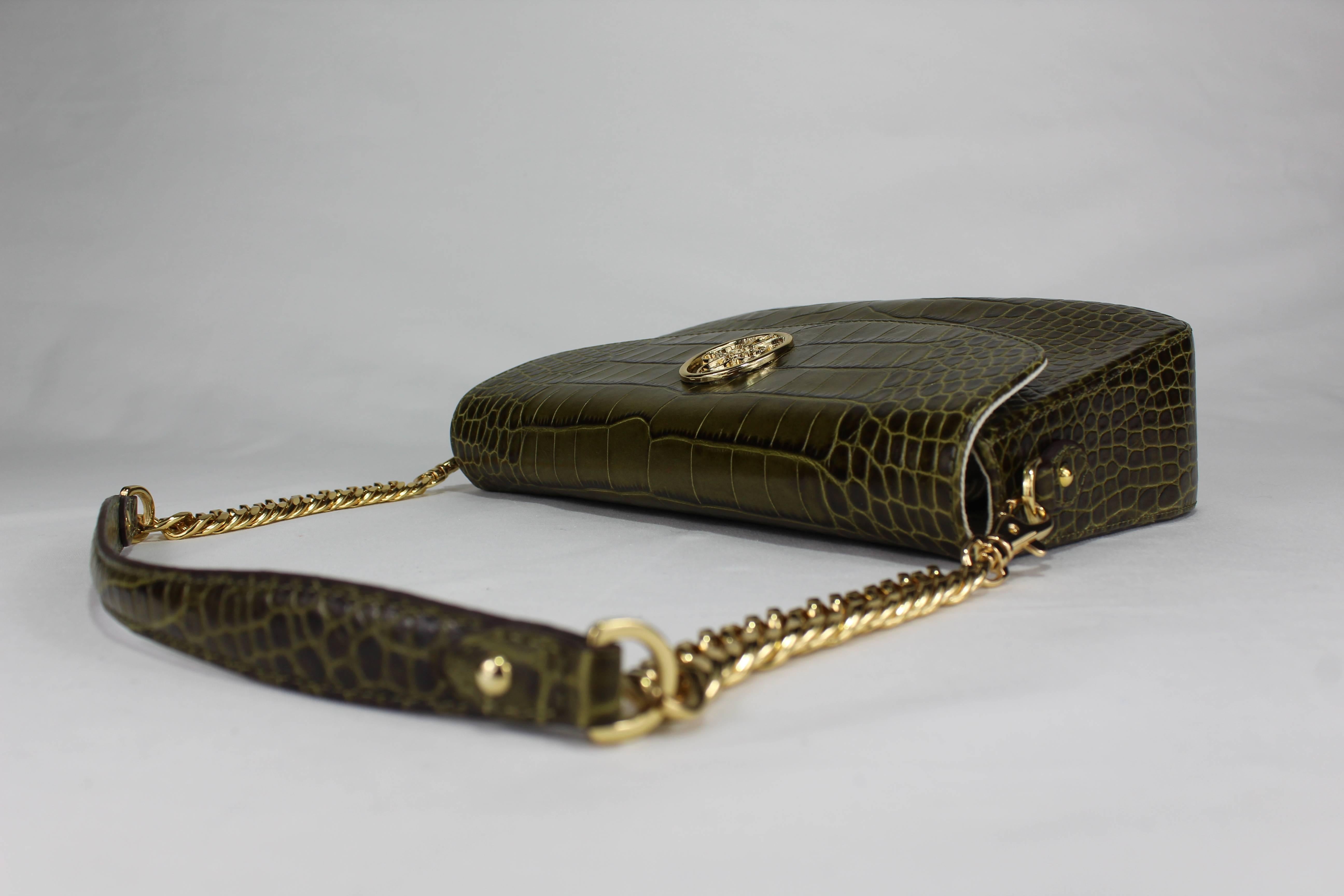 Women's Italian Hand Evening Bag made of Leather and Brass  For Sale