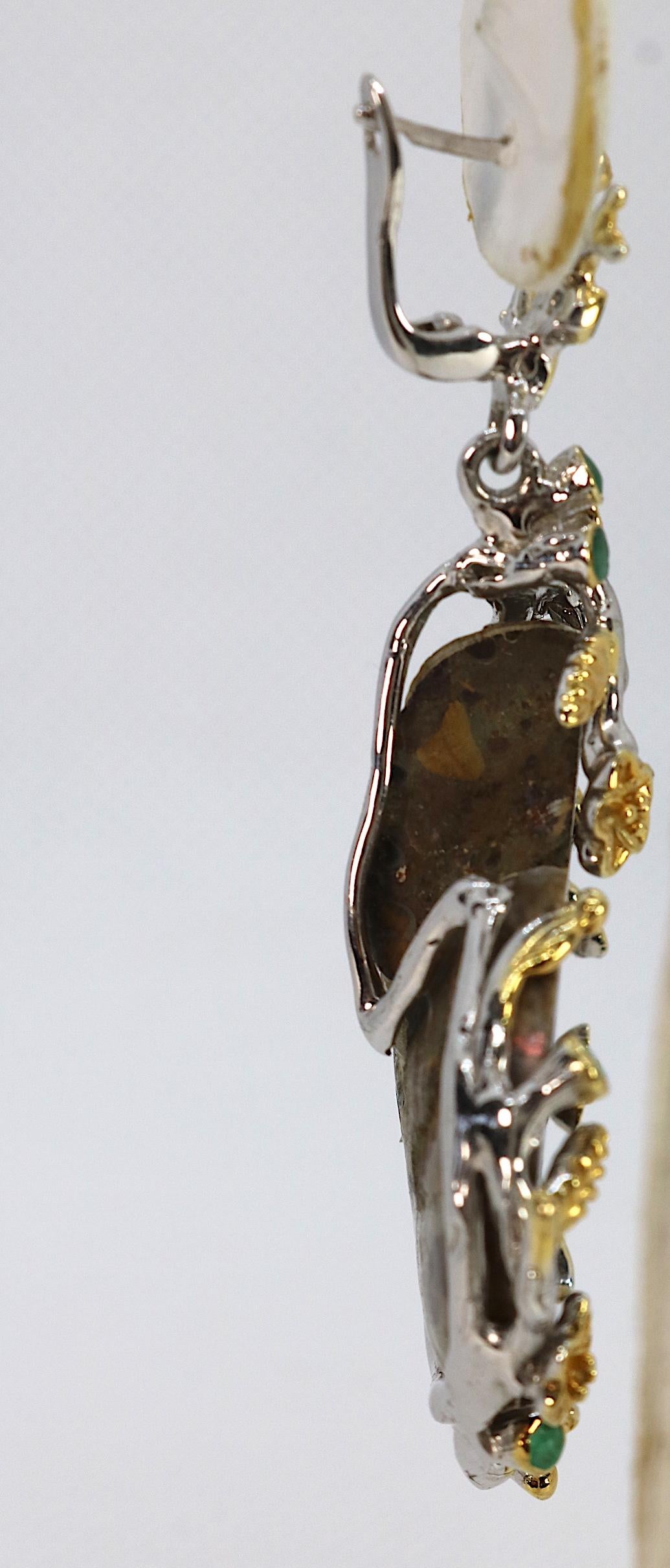 Artisan Gold on Sterling Ammonite Nautilus Shell Emerald Earrings  im Angebot 4