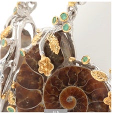 Artisan Gold on Sterling Ammonite Nautilus Shell Emerald Earrings