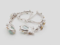 Brutalist Sterling Silver Gemstone Earrings with Aquamarine, Sapphire, Vermeil