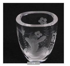Lars Kjellander Swedish Engraved Glass Vase, Circa 1920  signed