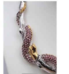 Cleopatra 20 carat Garnet Blue Topaz Snake Branch Necklace-Sterling Silver Gold