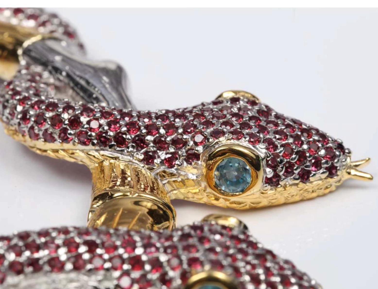 Cleopatra 20 carat Garnet Blue Topaz Snake Branch Necklace-Sterling Silver Gold  For Sale 3