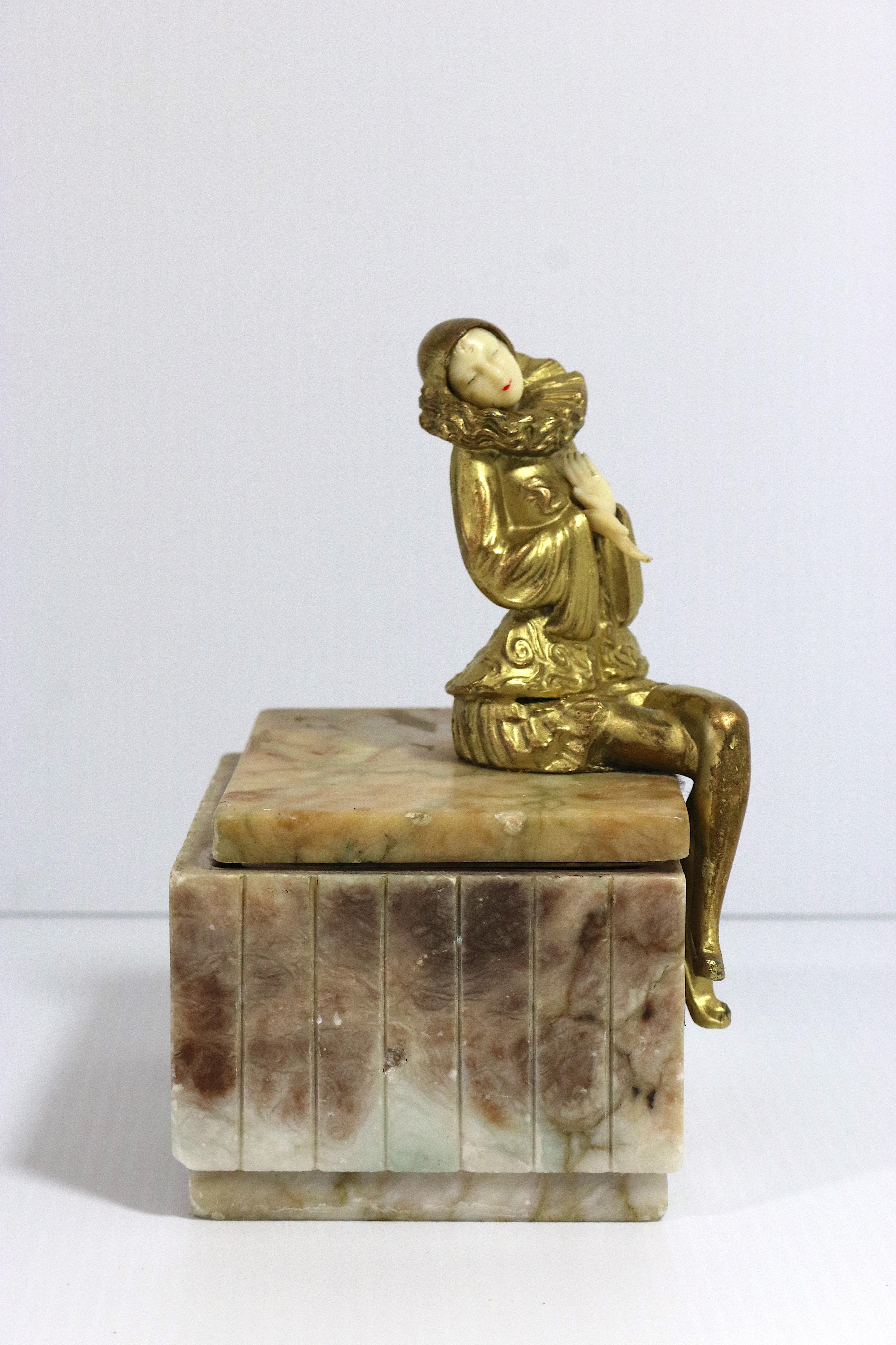 Art Deco Pierette Sculpture on Marble Box after Sculptor Paul Phillipe  In Good Condition For Sale In West Palm Beach, FL