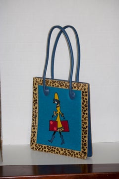 Artful Vintage Nicole Miller Neuheit Lederhandtasche-Leopard Kalbshaar-Pelzbesatz, Vintage