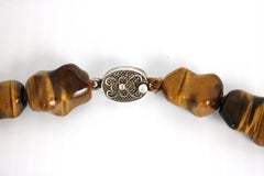 Tiger Eye Carved Pendant Necklace-Sterling, Carnelian, Tiger Eye Beads