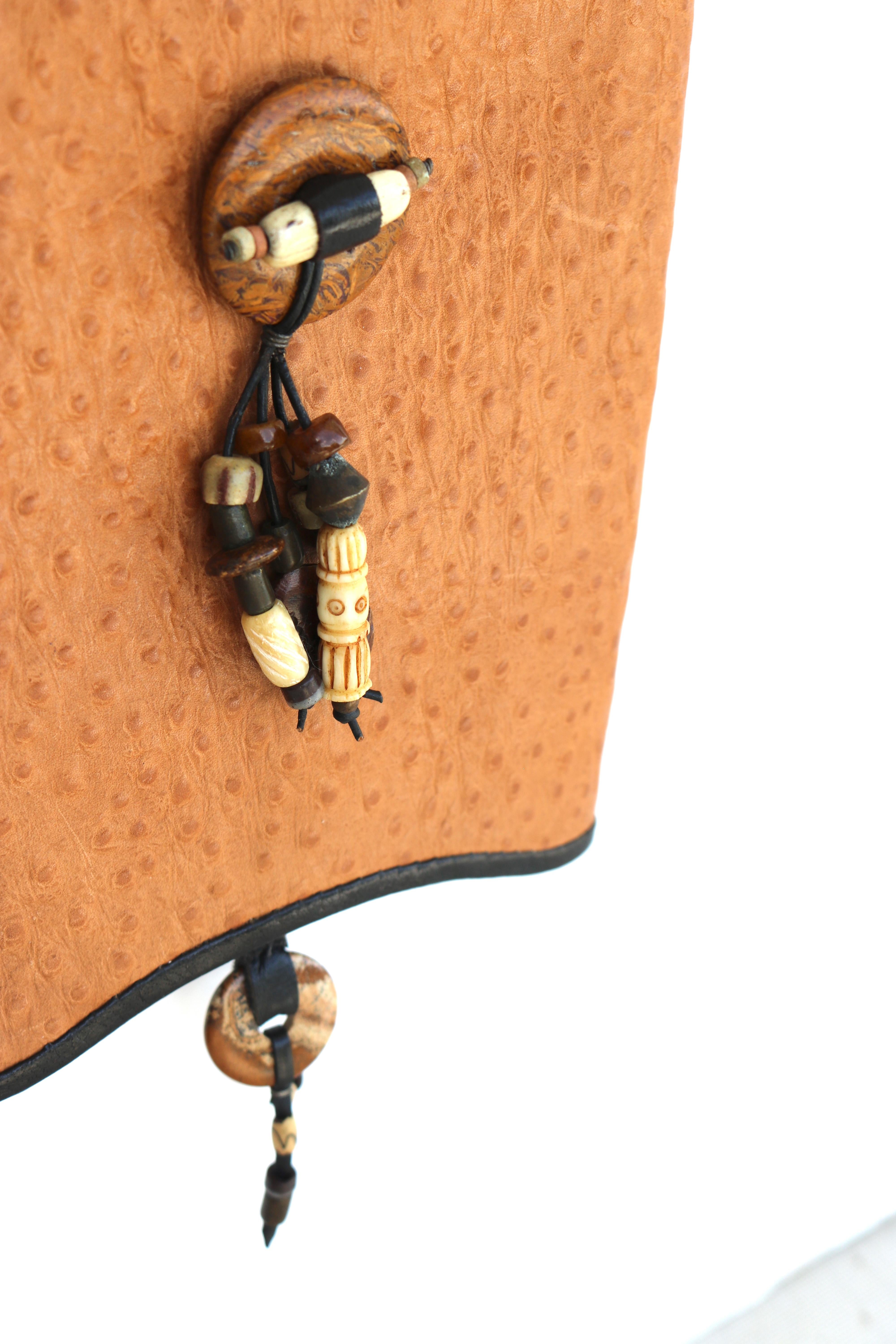 Women's or Men's Vintage Ostrich Gem Tassels Crossbody Bag- Lightweight Compact-1970s-Travel Safe For Sale